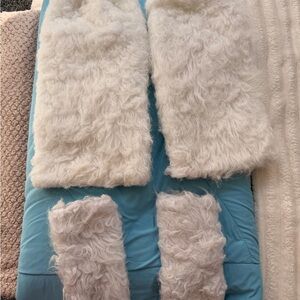 Fluffy White Faux Fur Leg Warmer and Gloves Set